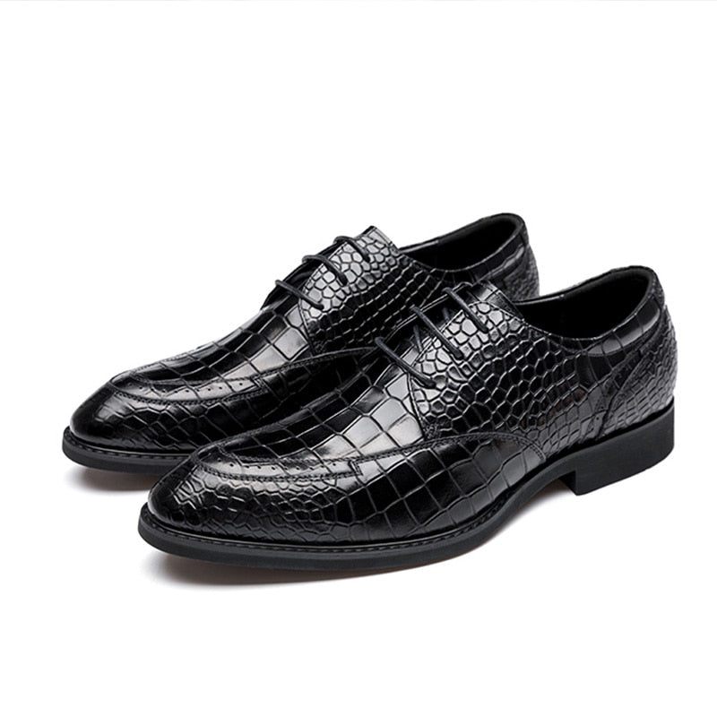 Sapatos Formais Masculinos Luxo Crocgloss Classic Brogue - Preto