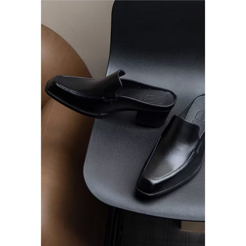 Sapatos Formais Masculinos Luxuosos E Elegantes Chinelos Couro - Preto