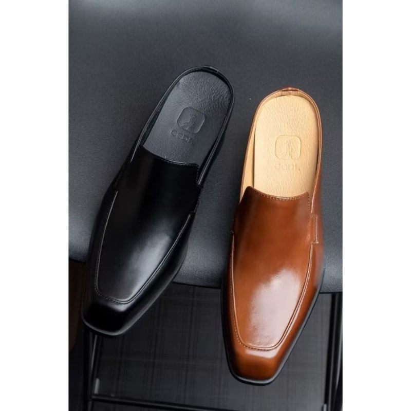 Sapatos Formais Masculinos Luxuosos E Elegantes Chinelos Couro - Preto