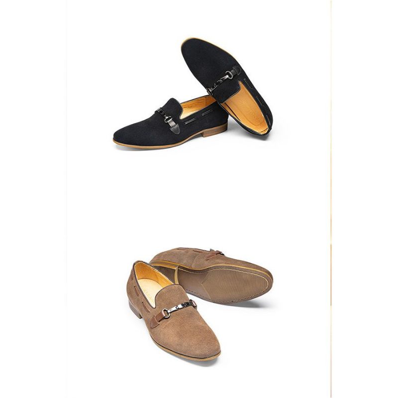 Sapatos Formais Masculinos Mocassins Couro Elegantes Sem Cadarço - Bege
