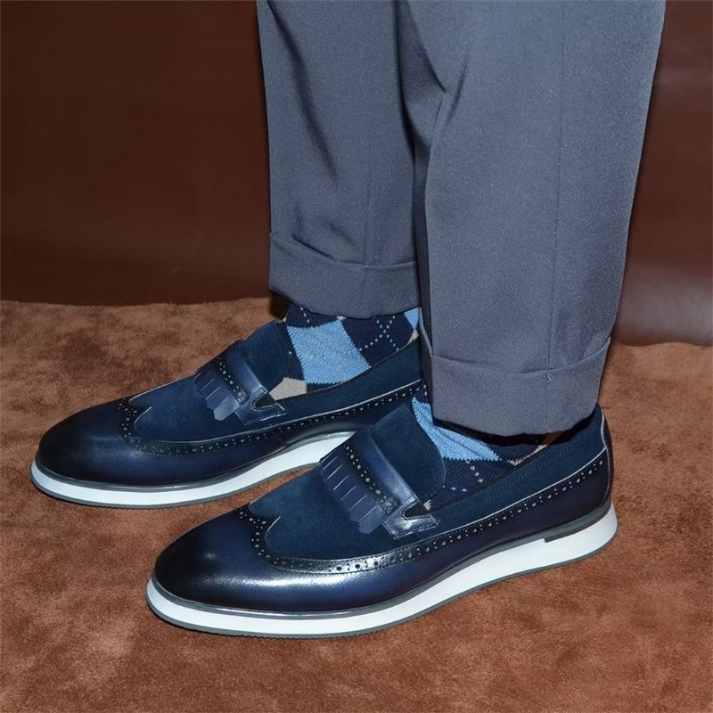 Sapatos Formais Masculinos Mocassins Modernos Confortáveis - Azul