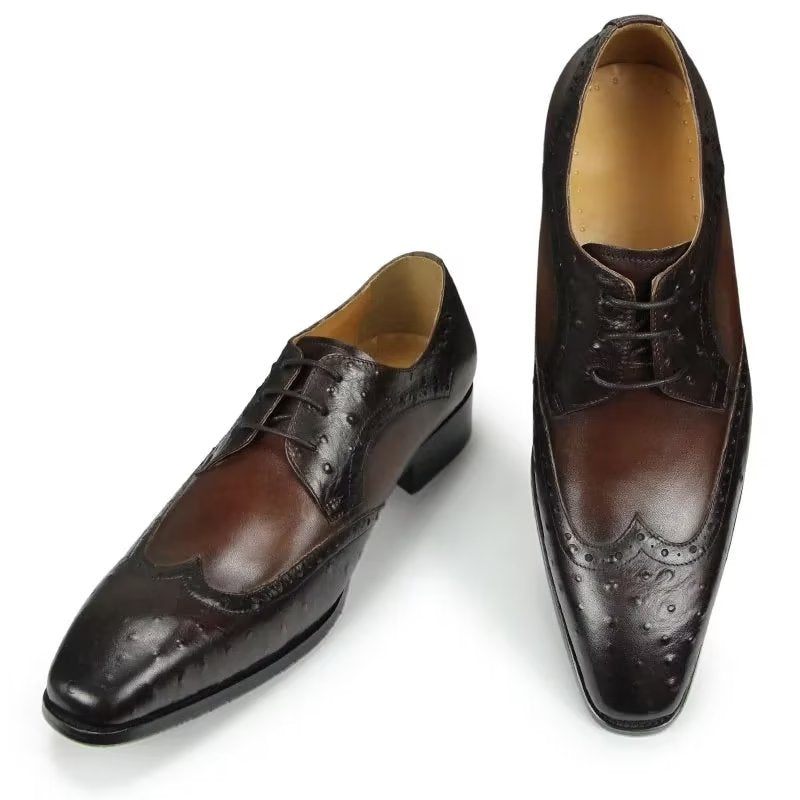 Sapatos Formais Masculinos Modernos Casamento Couro Brogue Sob Medida - Café