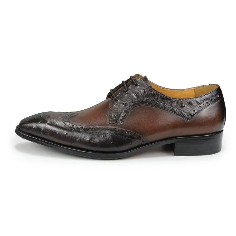 Sapatos Formais Masculinos Modernos Casamento Couro Brogue Sob Medida - Café