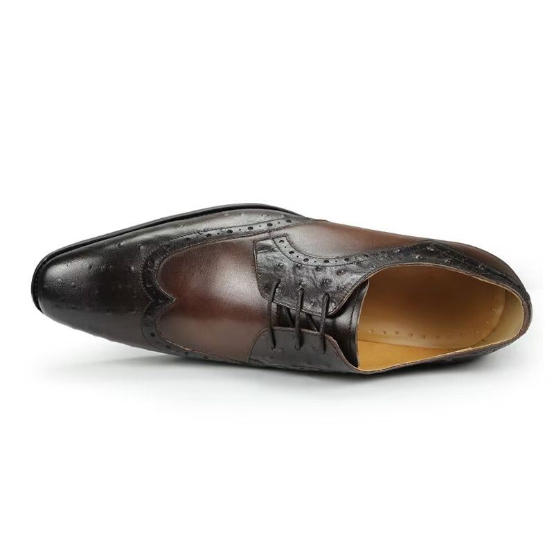 Sapatos Formais Masculinos Modernos Casamento Couro Brogue Sob Medida - Café