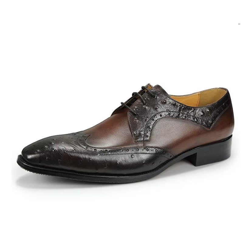 Sapatos Formais Masculinos Modernos Casamento Couro Brogue Sob Medida - Café