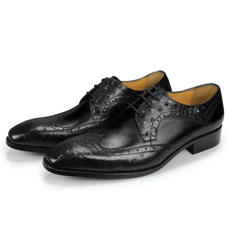 Sapatos Formais Masculinos Modernos Casamento Couro Brogue Sob Medida - Preto