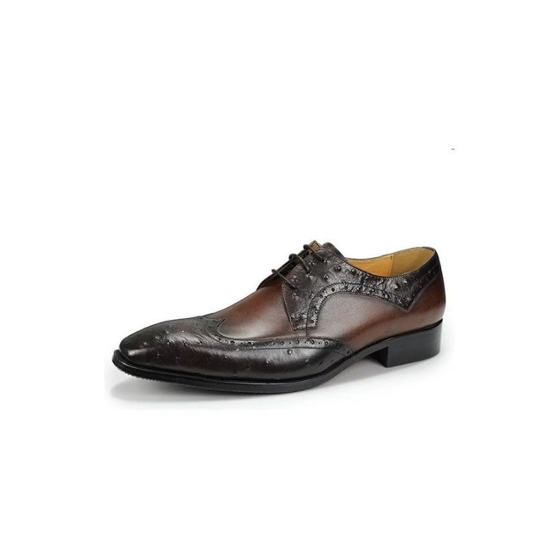 Sapatos Formais Masculinos Modernos Casamento Couro Brogue Sob Medida - Café