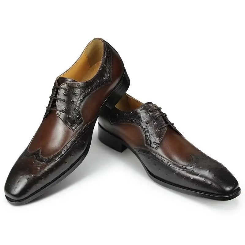 Sapatos Formais Masculinos Modernos Casamento Couro Brogue Sob Medida - Café