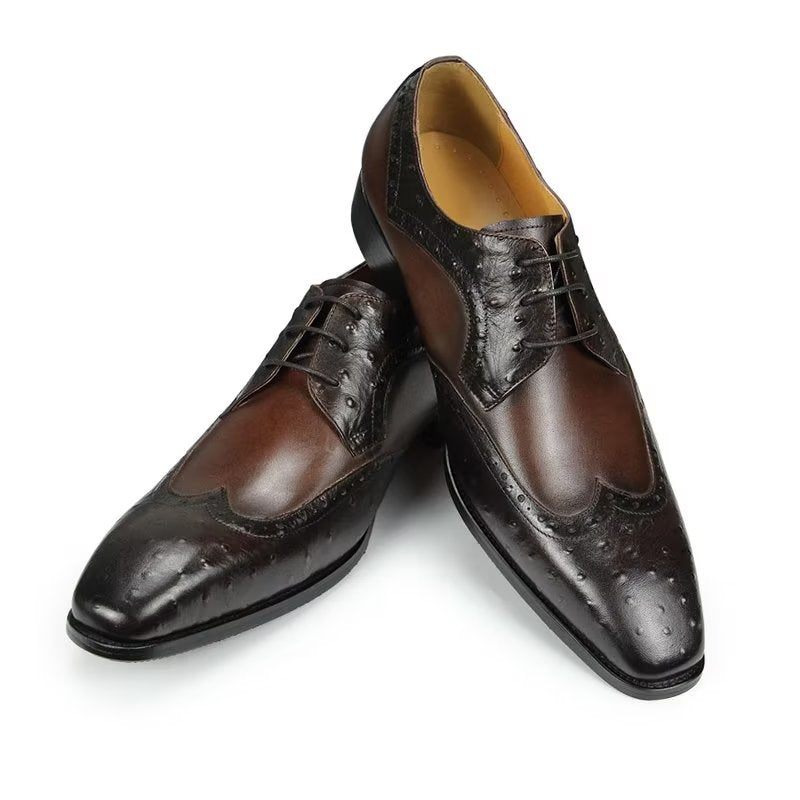 Sapatos Formais Masculinos Modernos Casamento Couro Brogue Sob Medida - Café