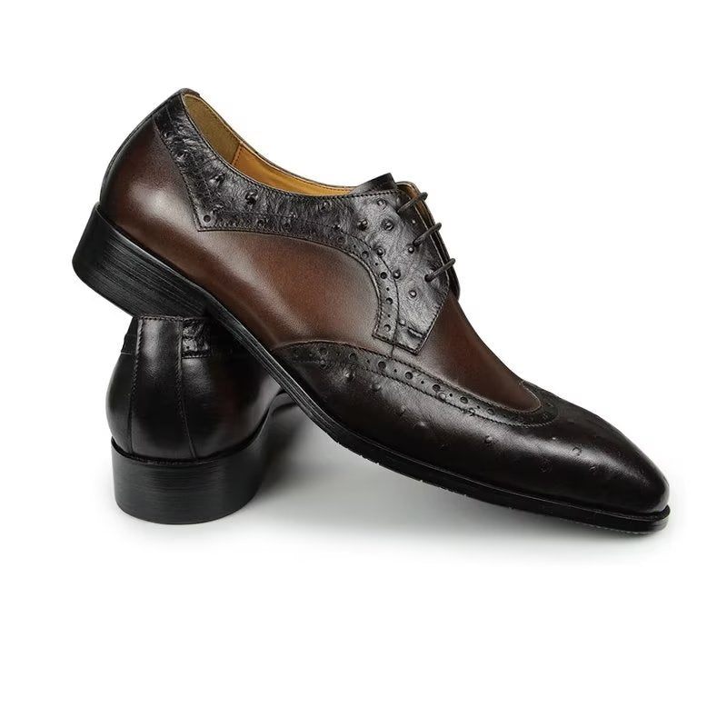 Sapatos Formais Masculinos Modernos Casamento Couro Brogue Sob Medida - Café