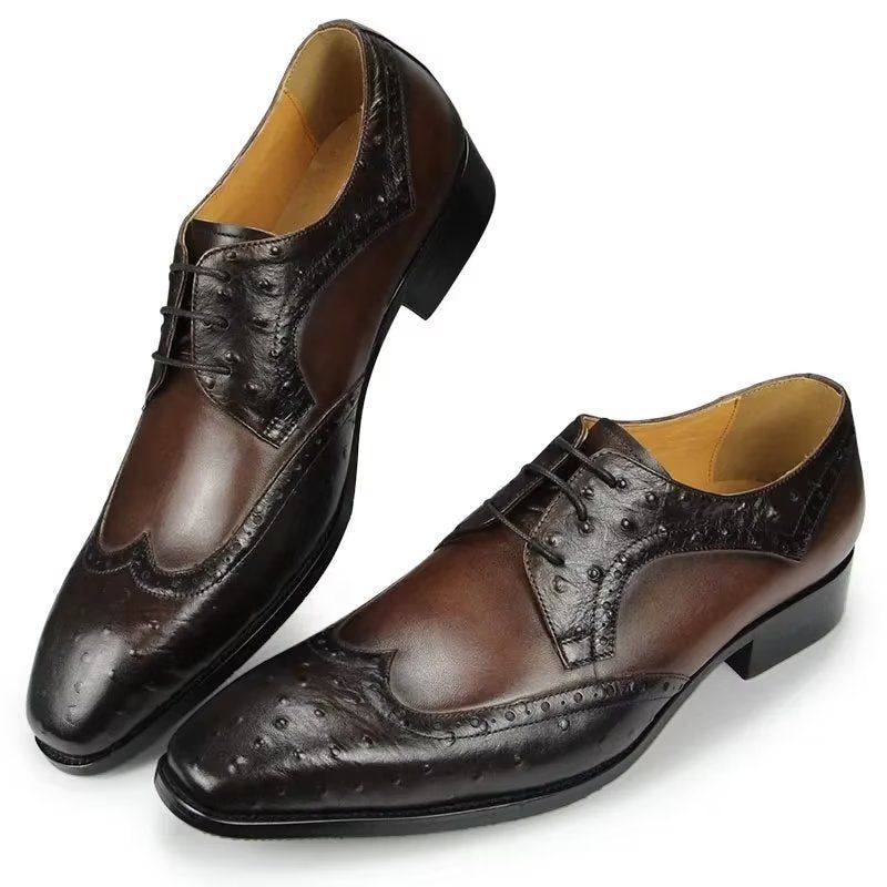 Sapatos Formais Masculinos Modernos Casamento Couro Brogue Sob Medida - Café