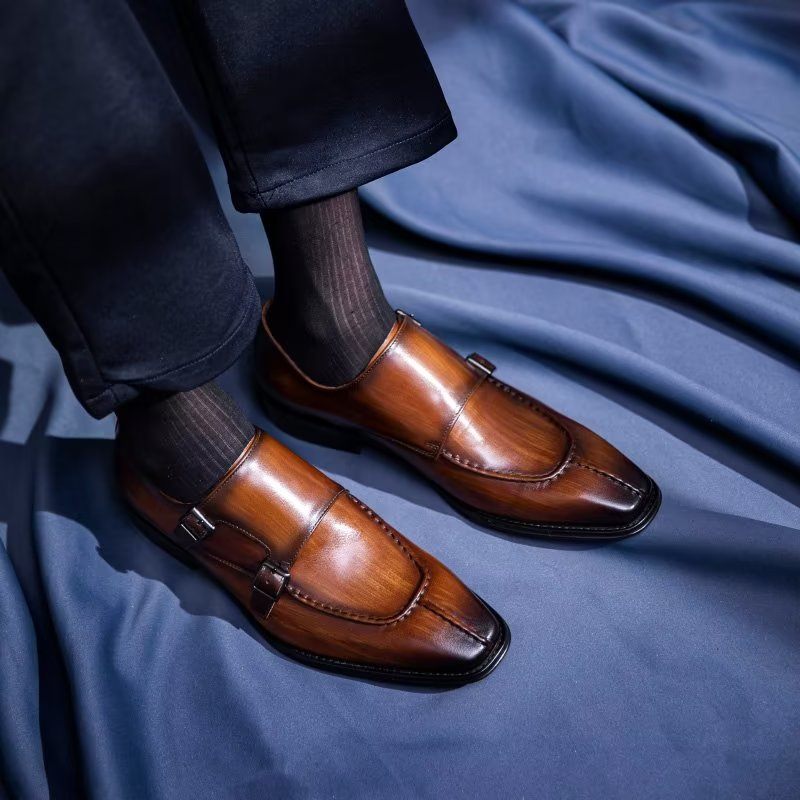 Sapatos Formais Masculinos Monkstrap Elegantes Sociais Couro Vaca - Café