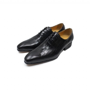 Sapatos Formais Masculinos Opulentos Couro Crocodilo Bico Fino Oxford