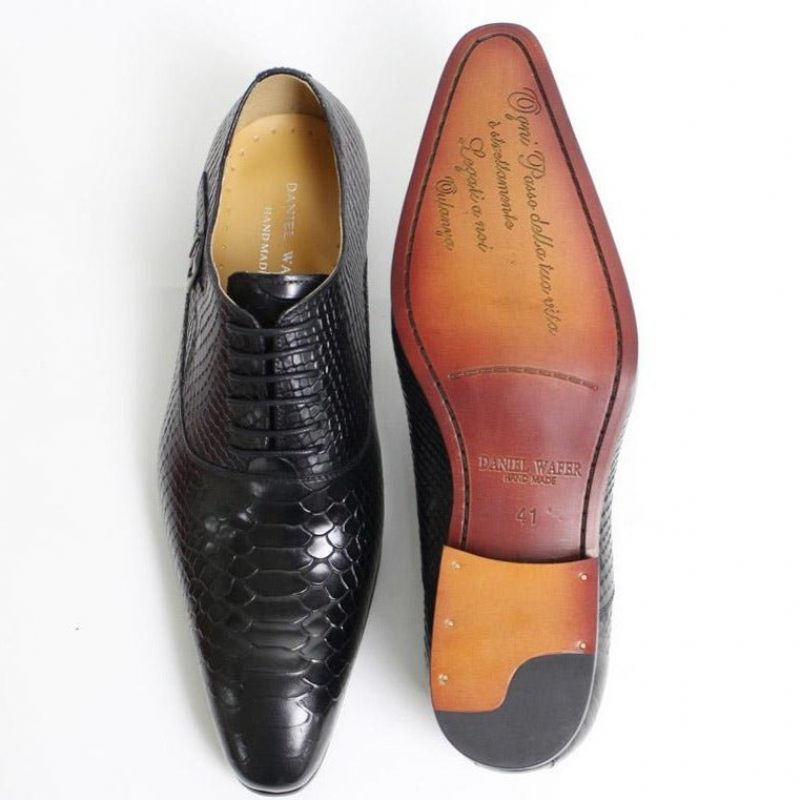 Sapatos Formais Masculinos Serpente Exótica Dedo Apontado Oxford - Preto