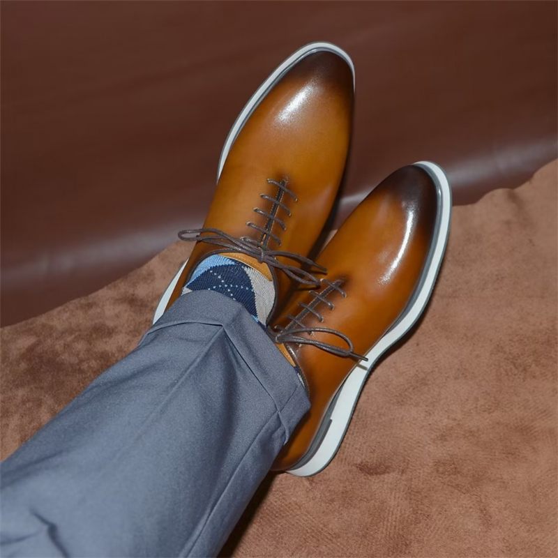 Sapatos Formais Masculinos Sociais Couro Clássico Refinado - Marrom