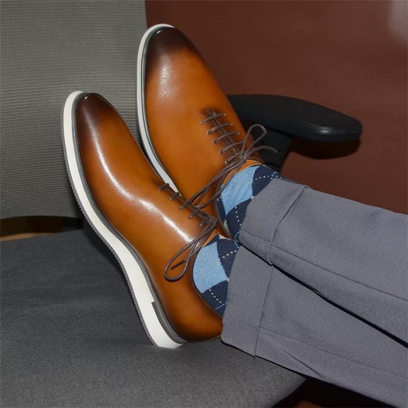 Sapatos Formais Masculinos Sociais Couro Clássico Refinado - Marrom