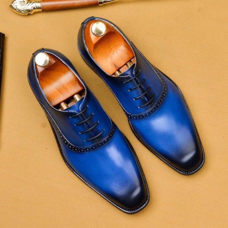 Sapatos Formais Masculinos Sociais Couro Exótico Com Cadarço -  Azul